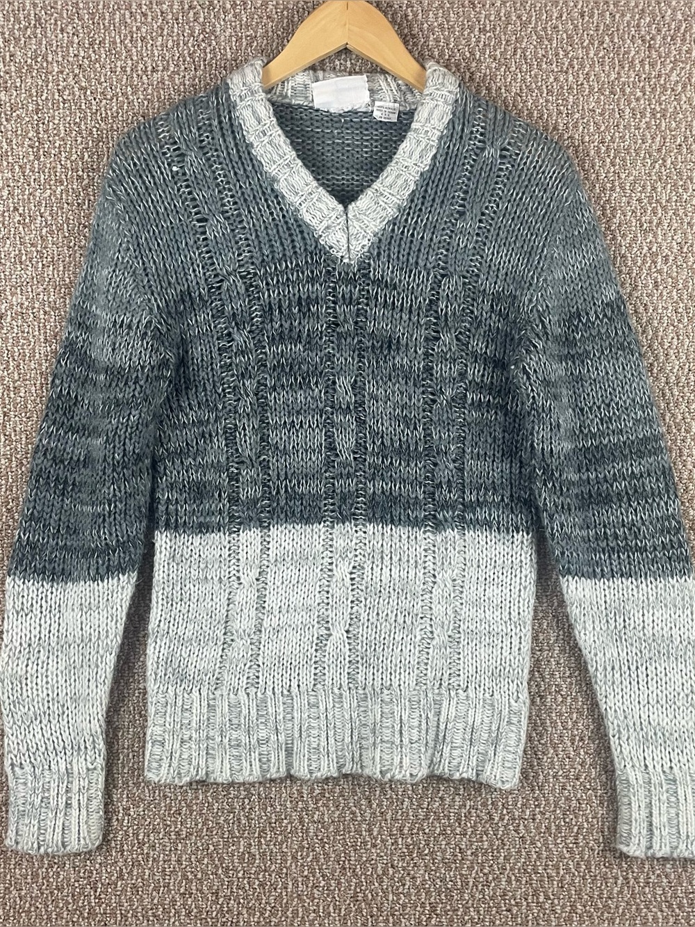 Vintage 70s Sweater Men’s Medium Grunge V Neck Chunky Knit Rockabilly Grandpa R3